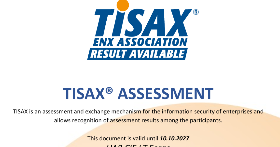 "CIE LT Forge" officially achieves TISAX certification